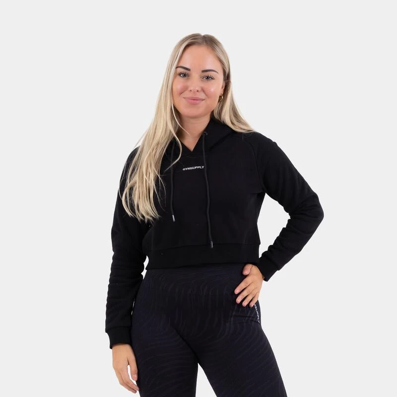 Fitness Crop Hoodie Dames - Zwart 3 Fitness Crop Hoodie Dames - Zwart - Afbeelding 3