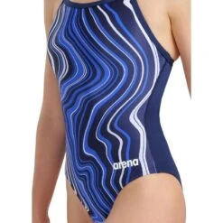 Arena Gemarmerd Halterbadpak - Navy/Multi -Regatta Verkoop gemarmerd lightdrop back badpak marineblauwmulti 2