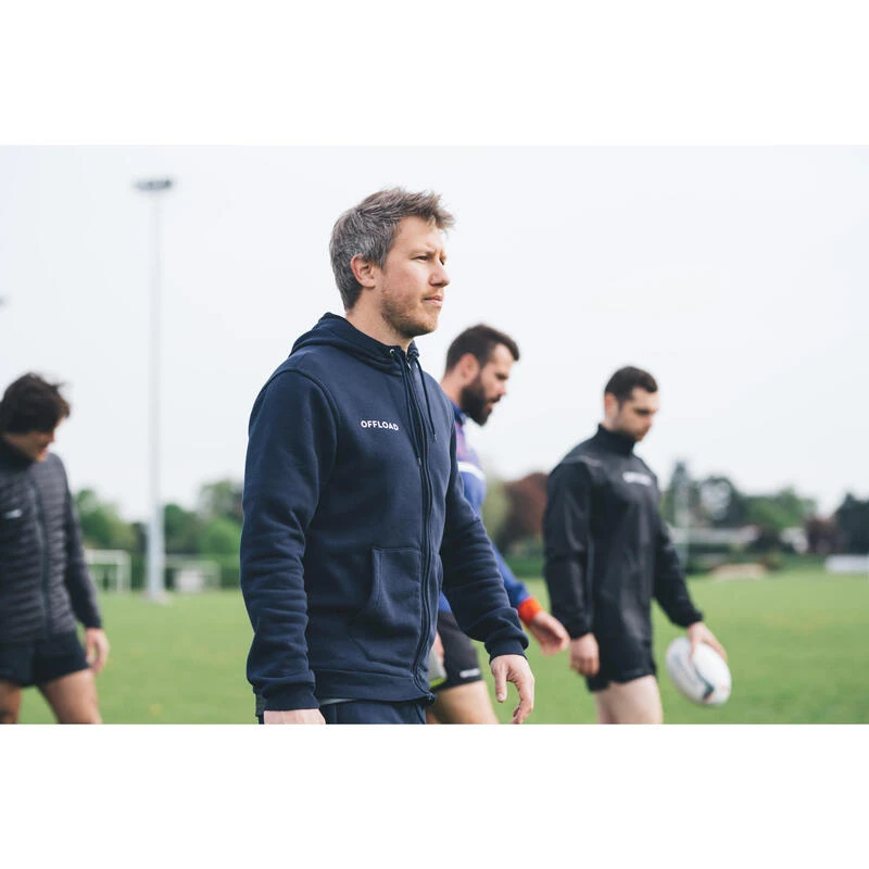 Gemoltoneerde Hoodie Voor Rugby Volwassenen Club R500 Met Rits Blauw 11 Gemoltoneerde Hoodie Voor Rugby Volwassenen Club R500 Met Rits Blauw - Afbeelding 11