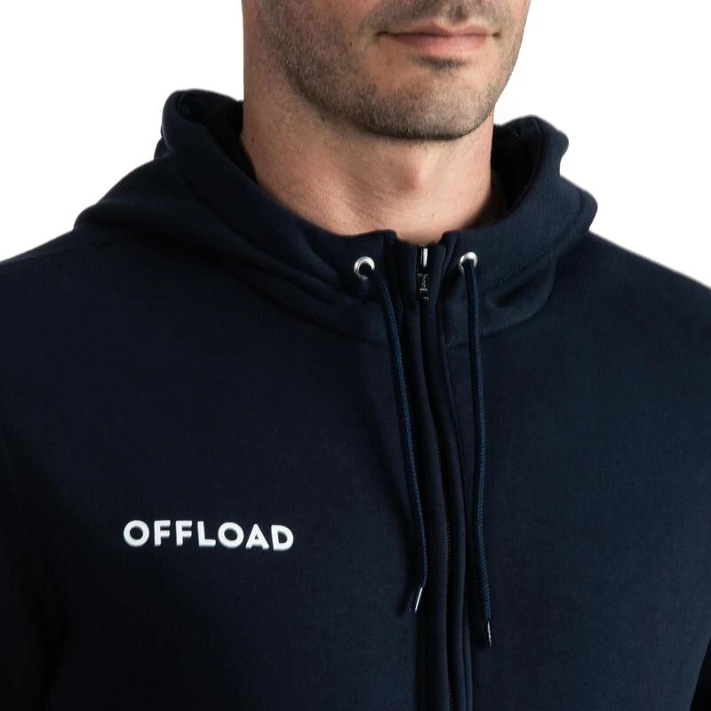 Gemoltoneerde Hoodie Voor Rugby Volwassenen Club R500 Met Rits Blauw 3 Gemoltoneerde Hoodie Voor Rugby Volwassenen Club R500 Met Rits Blauw - Afbeelding 3