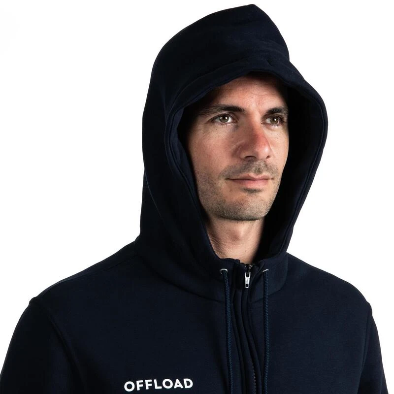 Gemoltoneerde Hoodie Voor Rugby Volwassenen Club R500 Met Rits Blauw 4 Gemoltoneerde Hoodie Voor Rugby Volwassenen Club R500 Met Rits Blauw - Afbeelding 4