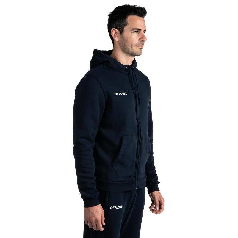 Gemoltoneerde Hoodie Voor Rugby Volwassenen Club R500 Met Rits Blauw 5 Gemoltoneerde Hoodie Voor Rugby Volwassenen Club R500 Met Rits Blauw - Afbeelding 5