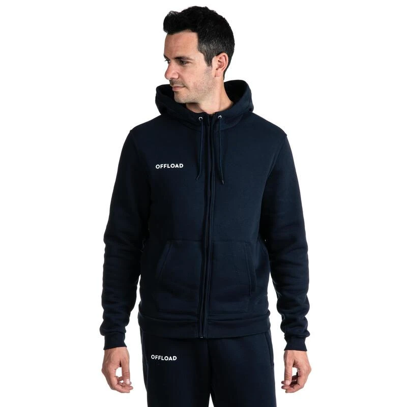 Gemoltoneerde Hoodie Voor Rugby Volwassenen Club R500 Met Rits Blauw 6 Gemoltoneerde Hoodie Voor Rugby Volwassenen Club R500 Met Rits Blauw - Afbeelding 6