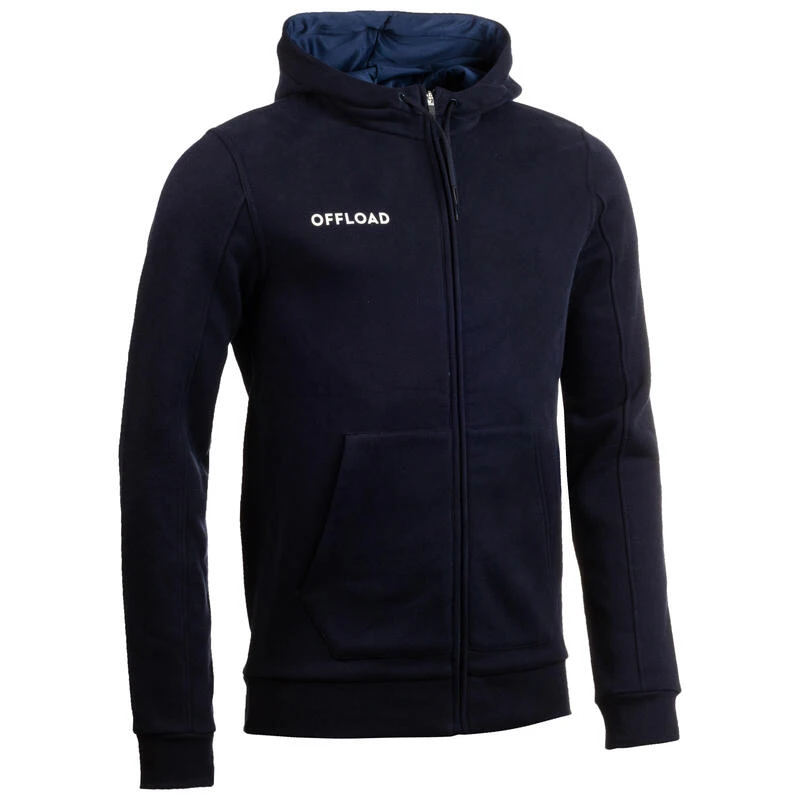 Gemoltoneerde Hoodie Voor Rugby Volwassenen Club R500 Met Rits Blauw 1 Gemoltoneerde Hoodie Voor Rugby Volwassenen Club R500 Met Rits Blauw
