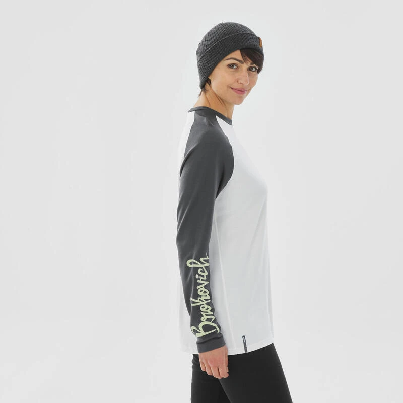 WEDZE Thermoshirt Voor Skiën Voor Dames BL 590 Brokovich Merinowol Grijs/wit 4 WEDZE Thermoshirt Voor Skiën Voor Dames BL 590 Brokovich Merinowol Grijs/wit - Afbeelding 4