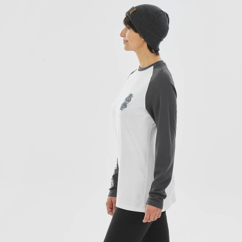 WEDZE Thermoshirt Voor Skiën Voor Dames BL 590 Brokovich Merinowol Grijs/wit 5 WEDZE Thermoshirt Voor Skiën Voor Dames BL 590 Brokovich Merinowol Grijs/wit - Afbeelding 5