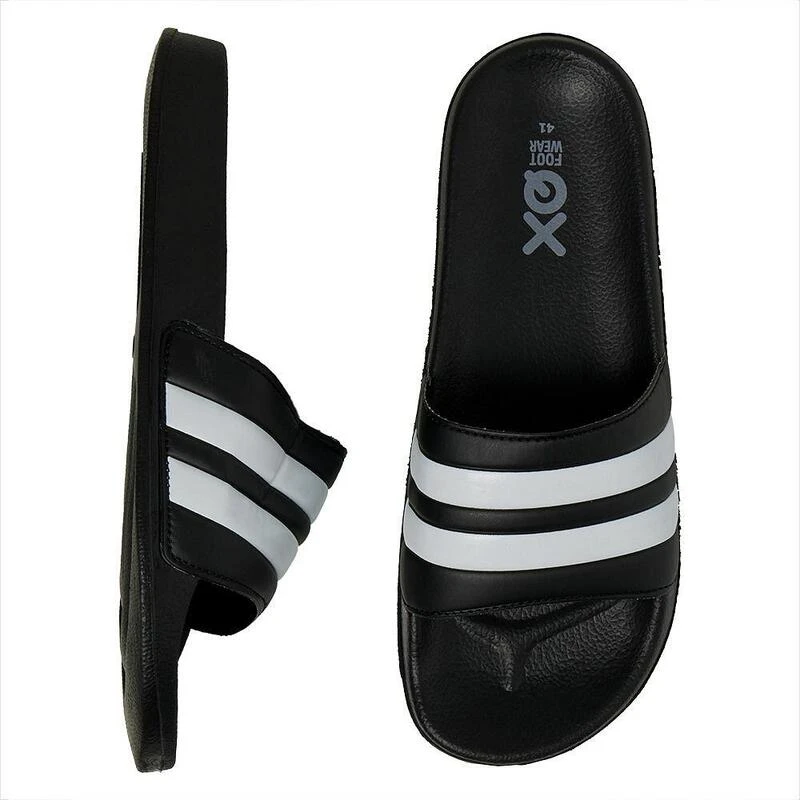 XQ Badslippers Heren Gestreept Zwart 1 XQ Badslippers Heren Gestreept Zwart