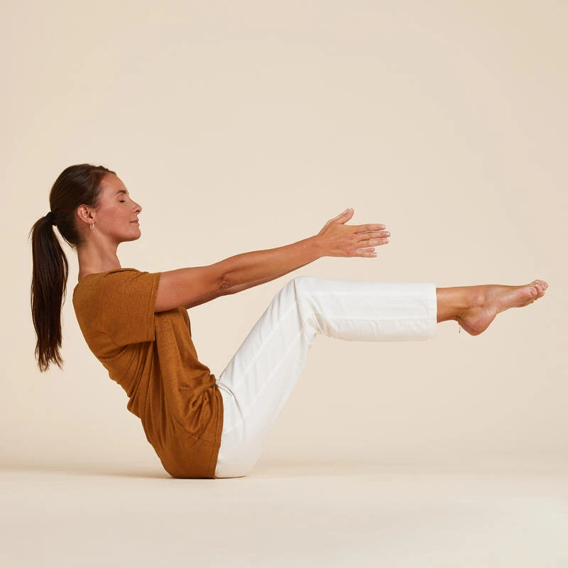 Yoga T-shirt Voor Dames 100% Linnen Made In France Camel 2 Yoga T-shirt Voor Dames 100% Linnen Made In France Camel - Afbeelding 2